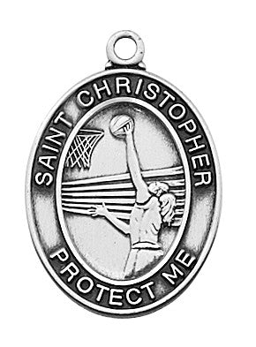 Sterling Silver St. Christopher Sports Medal: Female Basketball
