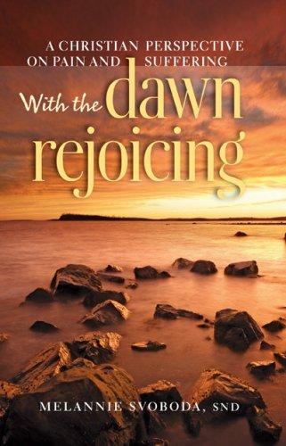 Cover of the book 'With the Dawn Rejoicing' featuring a sunset over a serene beach landscape, with rocks in the foreground and the title and author's name displayed.
