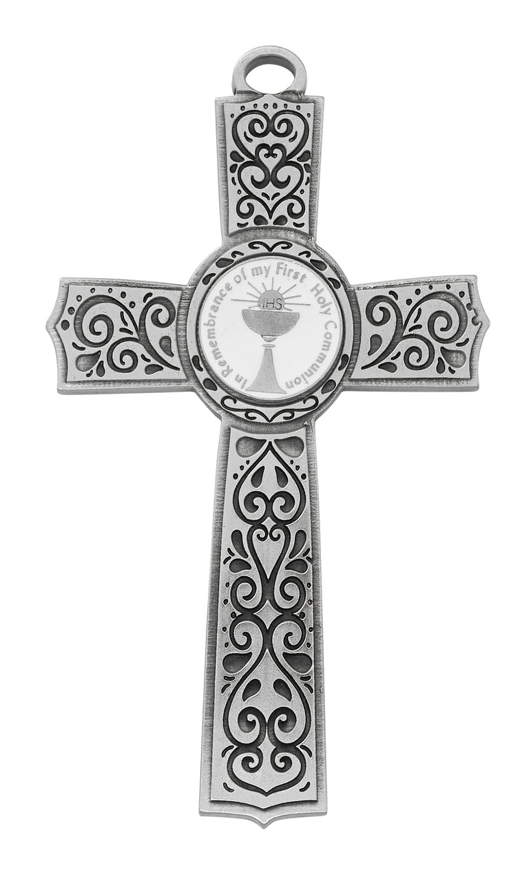 Communion Cross 6" Filigree White