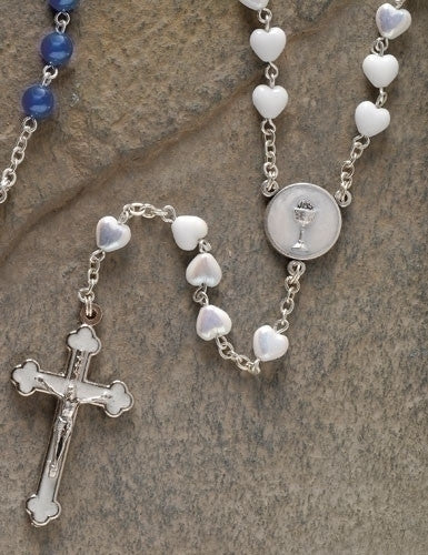 Communion White Heart Shaped Rosary