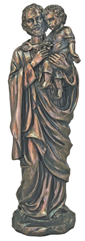 St. Joseph & Child in lightly hand-painted in cold cast bronze, 11".