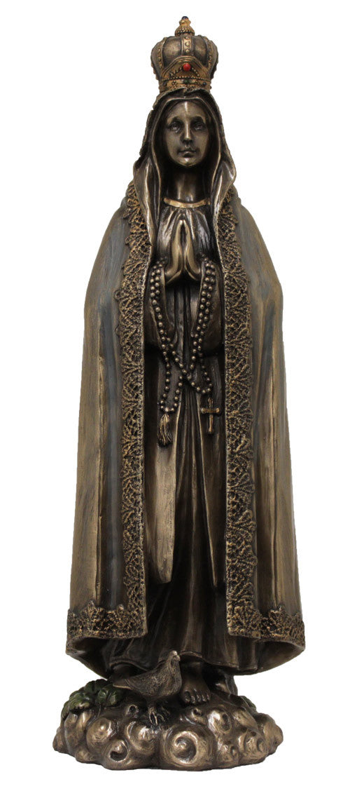 Our Lady of Fatima, lightly hand-pained, cold cast bronze, 10"