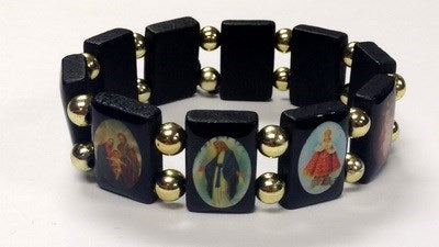Black Wood Stretch Bracelet with Saint Images