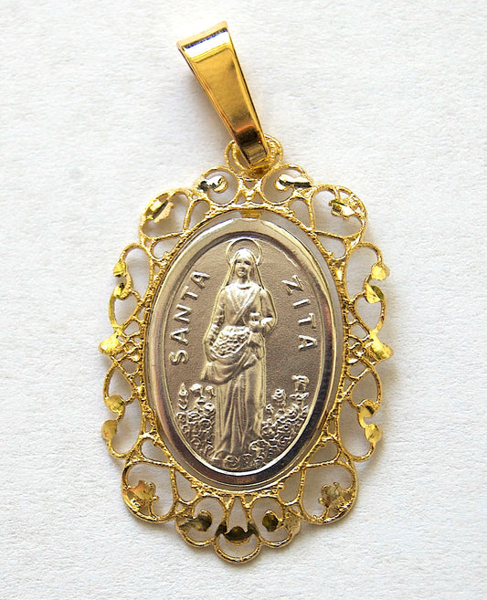 St. Zita Medal - Sterling Silver with 18kt Gold Frame